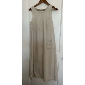 Vintage Womens Dress Medium Linen Blend Shift Natural Neutral Beige Minimalist
